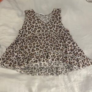 Leopard Print Sleeveless Ruffle Top